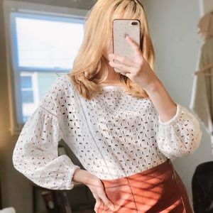 Eyelet Puff-Sleeve Blouse